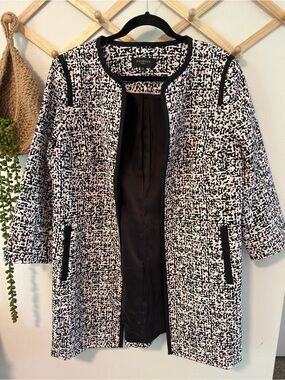 Talbots Black and Pink Tweed Collarless Coat Jacket